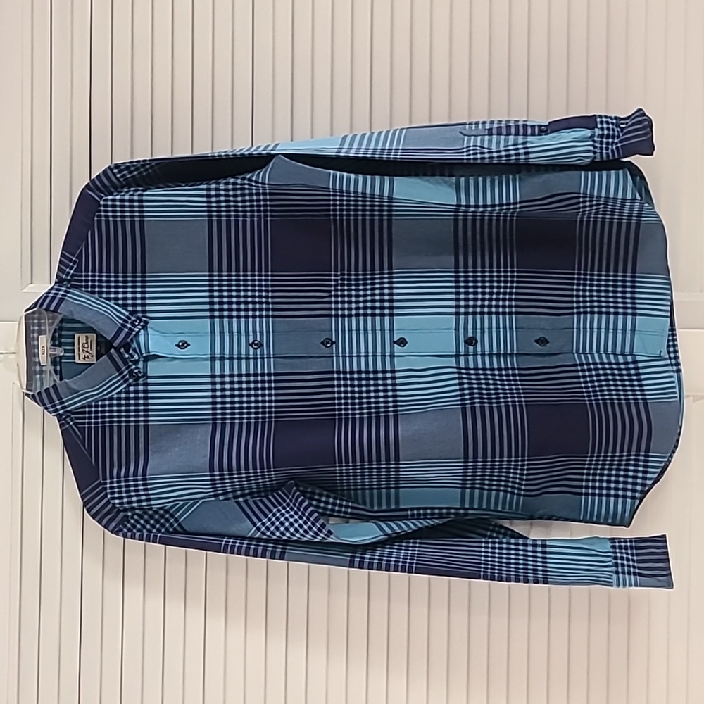 J. Crew Slim Lg Sleeve Button Down Plaid Shirt w/Stretch. Sz M. Blue